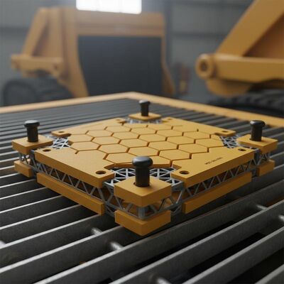 Panneau modulaire en polyuréthane avec fixations en broche en marteau et cadre en acier intégré pour les ponts d'équipements miniers en format modulaire de 305x305 mm